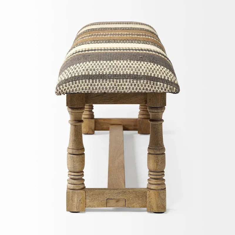 Banc d'appoint Greenfield I en jute à motifs marron et beige avec cadre en bois - 59W x 14.3D x 19H