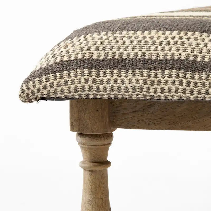 Banc d'appoint Greenfield I en jute à motifs marron et beige avec cadre en bois - 59W x 14.3D x 19H