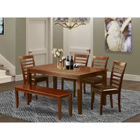 Ensemble de salle à manger East West Furniture 6 pièces - une table à manger avec 4 chaises de cuisine plus un banc - finition acajou (option de type d'assise)
