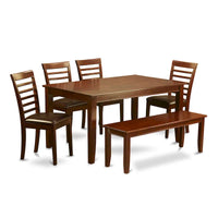 Ensemble de salle à manger East West Furniture 6 pièces - une table à manger avec 4 chaises de cuisine plus un banc - finition acajou (option de type d'assise)