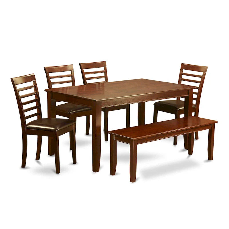 Ensemble de salle à manger East West Furniture 6 pièces - une table à manger avec 4 chaises de cuisine plus un banc - finition acajou (option de type d'assise)