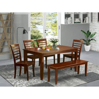 Ensemble de salle à manger East West Furniture 6 pièces - une table à manger avec 4 chaises de cuisine plus un banc - finition acajou (option de type d'assise)