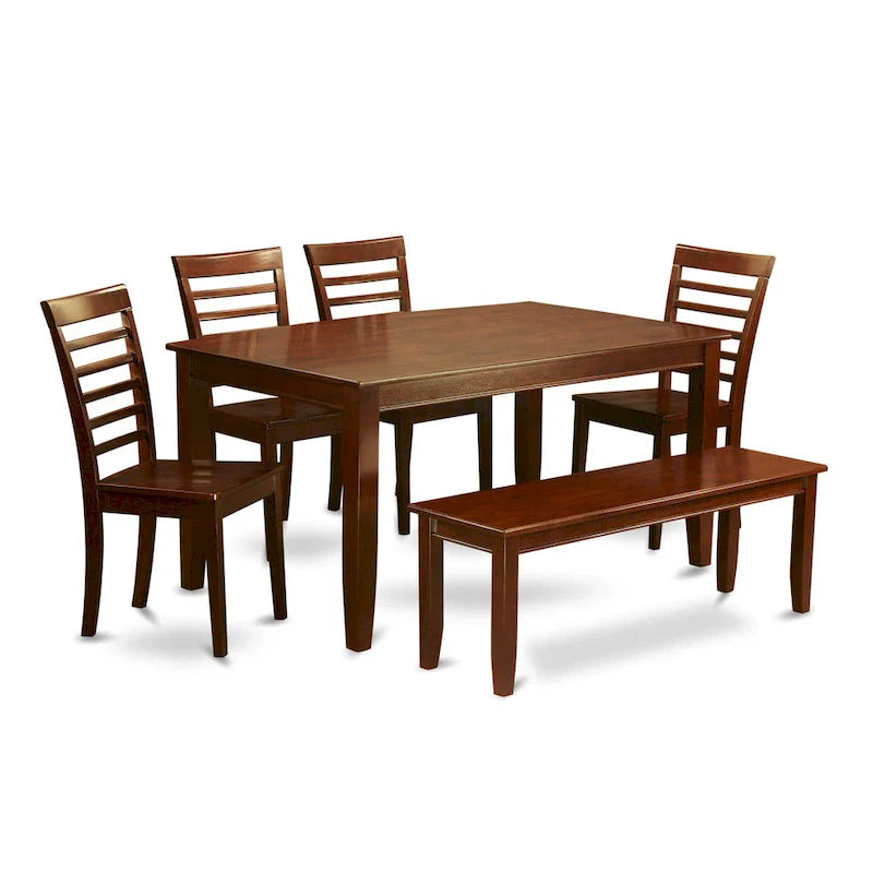 Ensemble de salle à manger East West Furniture 6 pièces - une table à manger avec 4 chaises de cuisine plus un banc - finition acajou (option de type d'assise)