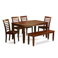 Ensemble de salle à manger East West Furniture 6 pièces - une table à manger avec 4 chaises de cuisine plus un banc - finition acajou (option de type d'assise)