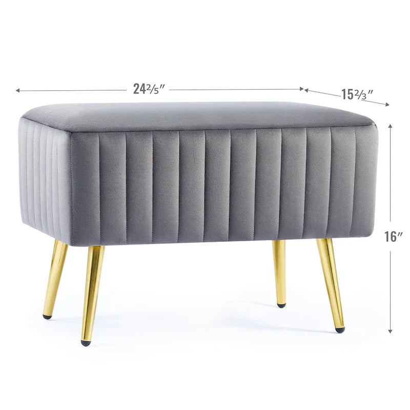 Banc d'entrée moderne CO-Z de 24 pouces, rembourré avec assise en velours