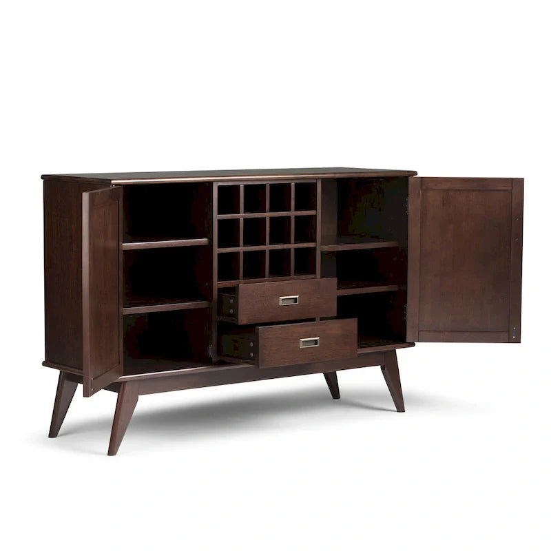 WYNDENHALL Tierney Buffet/Bahut et casier à vin en bois massif de 54 pouces de large, style Mid-Century - 54 L x 17 P x 36 H