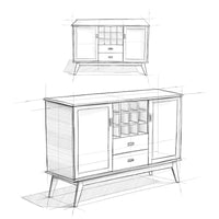 WYNDENHALL Tierney Buffet/Bahut et casier à vin en bois massif de 54 pouces de large, style Mid-Century - 54 L x 17 P x 36 H