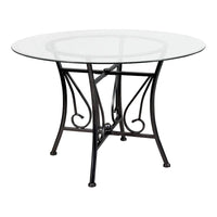 Table à manger ronde en verre de 45 po avec accents en spirale et cadre en métal mat - 45 larg. x 45 prof. x 29 haut. - 45 larg. x 45 prof. x 29 haut.