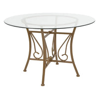 Table à manger ronde en verre de 45 po avec accents en spirale et cadre en métal mat - 45 larg. x 45 prof. x 29 haut. - 45 larg. x 45 prof. x 29 haut.
