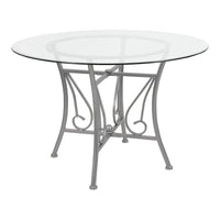 Table à manger ronde en verre de 45 po avec accents en spirale et cadre en métal mat - 45 larg. x 45 prof. x 29 haut. - 45 larg. x 45 prof. x 29 haut.