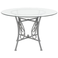 Table à manger ronde en verre de 45 po avec accents en spirale et cadre en métal mat - 45 larg. x 45 prof. x 29 haut. - 45 larg. x 45 prof. x 29 haut.