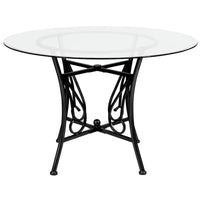 Table à manger ronde en verre de 45 po avec accents en spirale et cadre en métal mat - 45 larg. x 45 prof. x 29 haut. - 45 larg. x 45 prof. x 29 haut.