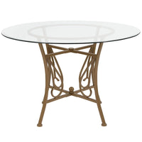 Table à manger ronde en verre de 45 po avec accents en spirale et cadre en métal mat - 45 larg. x 45 prof. x 29 haut. - 45 larg. x 45 prof. x 29 haut.