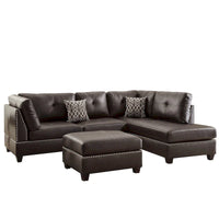 Ensemble sectionnel 3 pièces en cuir reconstitué moelleux, brun