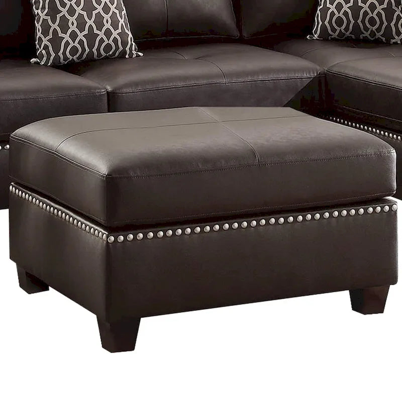 Ensemble sectionnel 3 pièces en cuir reconstitué moelleux, brun