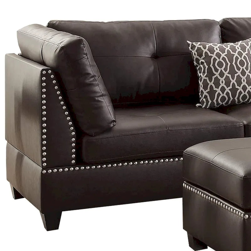 Ensemble sectionnel 3 pièces en cuir reconstitué moelleux, brun