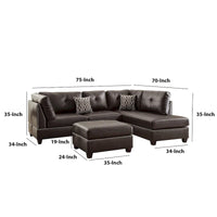 Ensemble sectionnel 3 pièces en cuir reconstitué moelleux, brun
