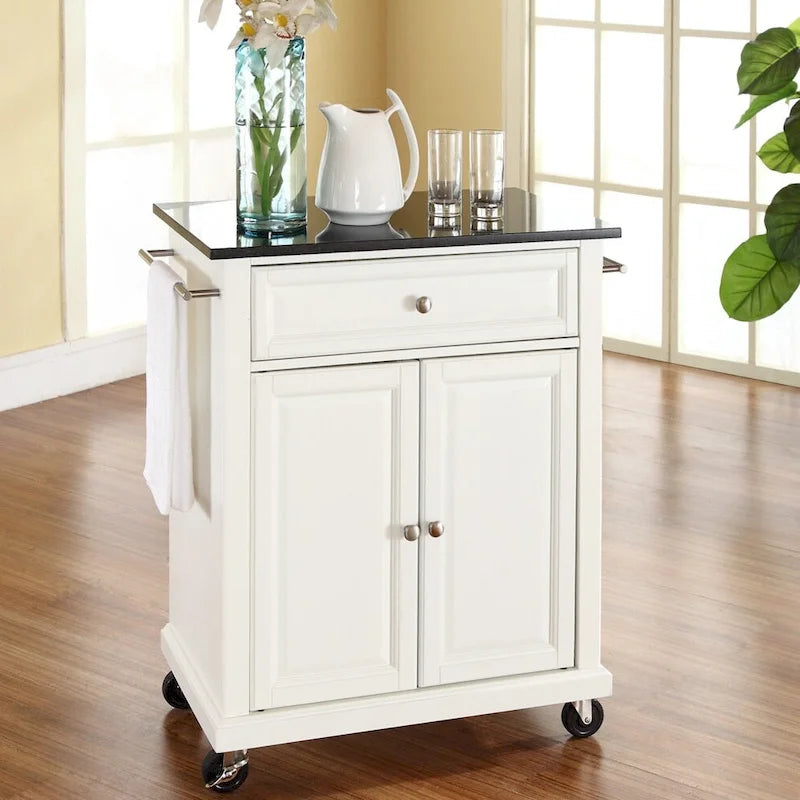 Chariot/îlot de cuisine Crosley avec finition blanche/dessus en granit noir massif - 18p x 31l x 35,5h