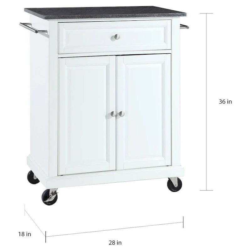 Chariot/îlot de cuisine Crosley avec finition blanche/dessus en granit noir massif - 18p x 31l x 35,5h