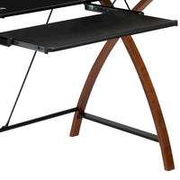 Bureau informatique d'angle en verre en forme de L avec tablette à clavier coulissante