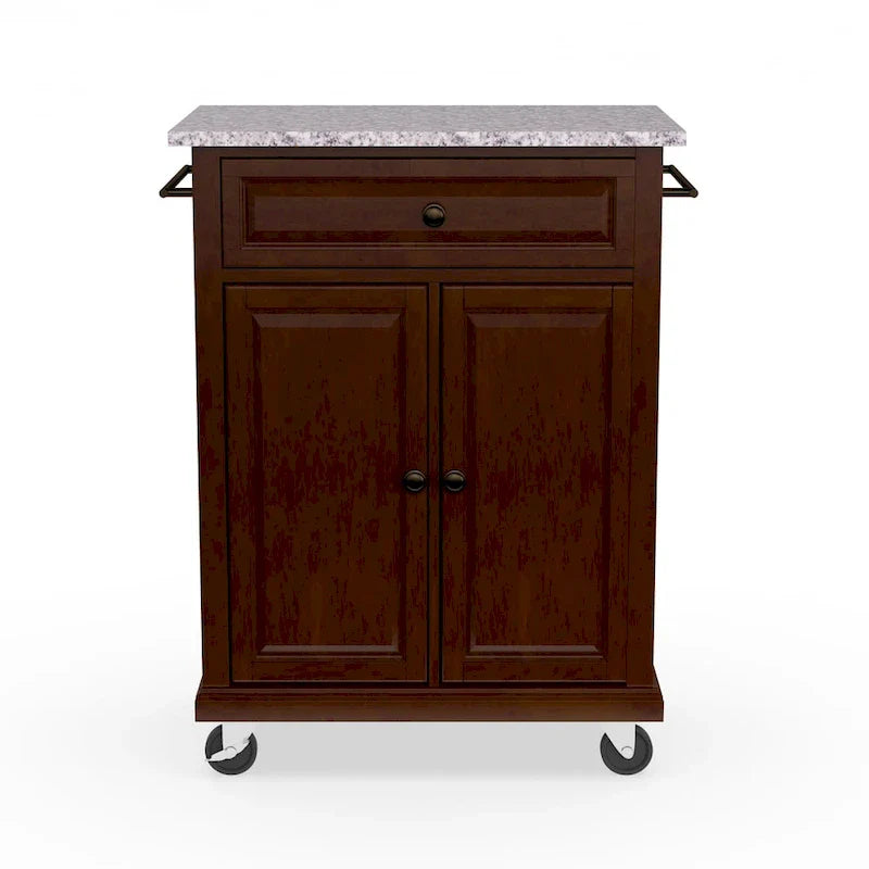 Crosley Chariot et îlot de cuisine compacts vintage en acajou avec plateau en granit massif – 31 larg. x 18 prof. x 35,5 haut.