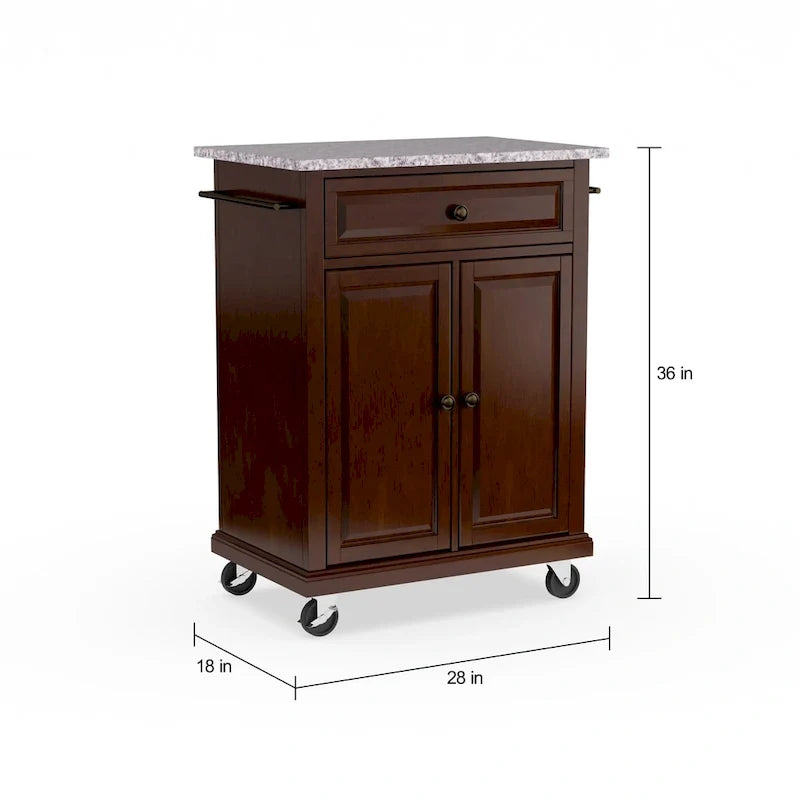 Crosley Chariot et îlot de cuisine compacts vintage en acajou avec plateau en granit massif – 31 larg. x 18 prof. x 35,5 haut.