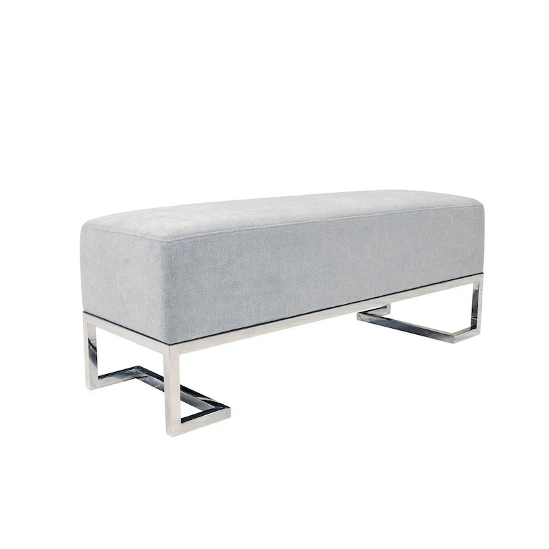 Banc Pasargad Home Luxe rembourré en acier inoxydable - L48xP16.5xH17.6