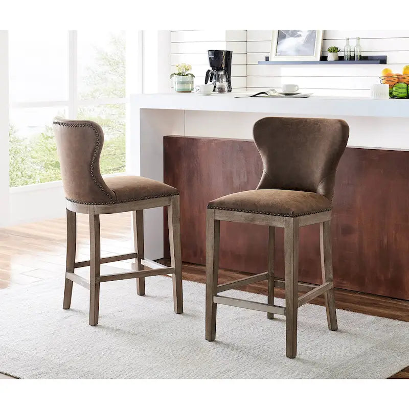 Tabouret de comptoir Dorsey en nubuck marron et gris