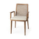Chaise de salle à manger Clara à assise en tissu crème, dossier cannage et structure en bois massif brun clair