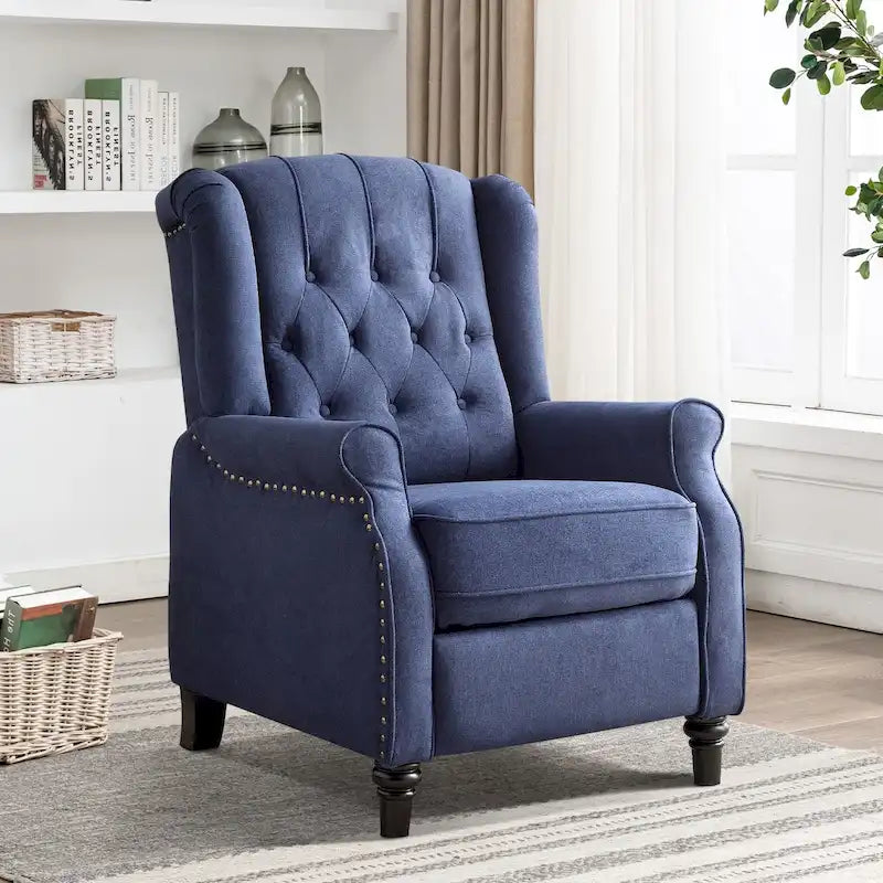 Fauteuil Inclinable à Dossier Poussé avec Dossier Capitonné et Pieds en Bois