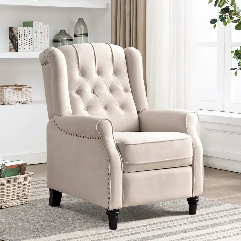 Fauteuil Inclinable à Dossier Poussé avec Dossier Capitonné et Pieds en Bois