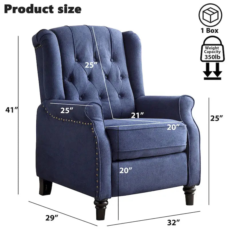 Fauteuil Inclinable à Dossier Poussé avec Dossier Capitonné et Pieds en Bois