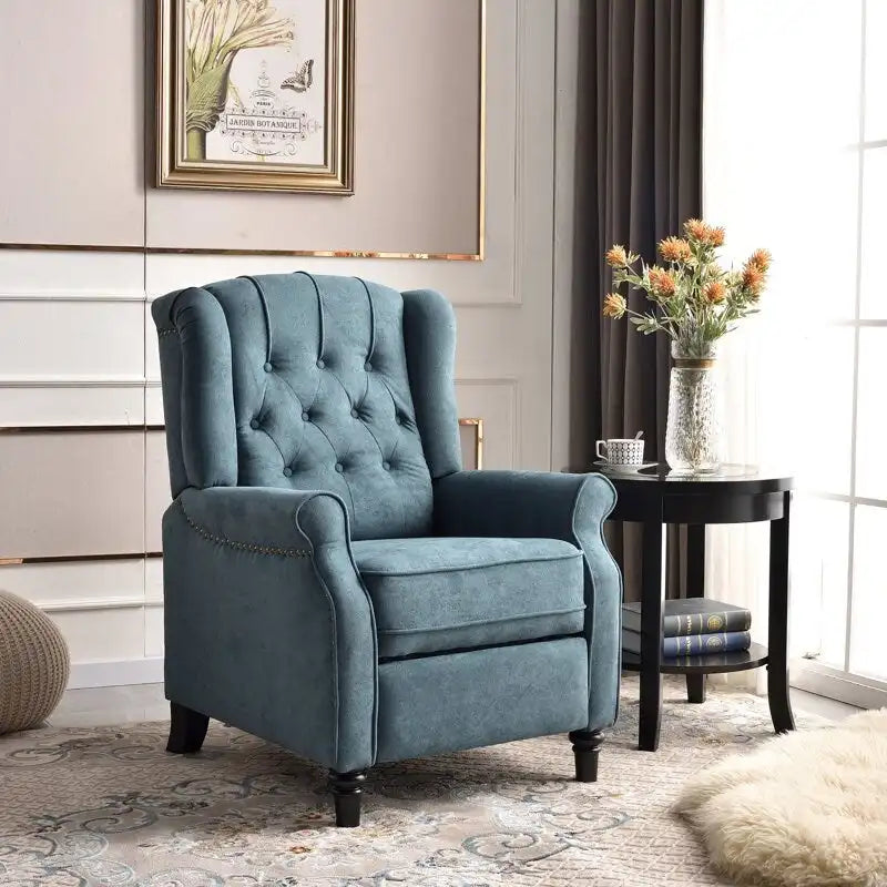 Fauteuil Inclinable à Dossier Poussé avec Dossier Capitonné et Pieds en Bois