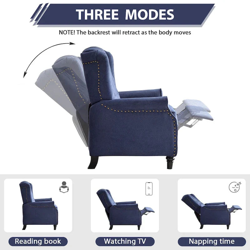 Fauteuil Inclinable à Dossier Poussé avec Dossier Capitonné et Pieds en Bois