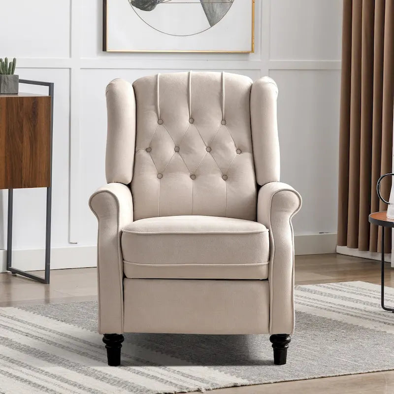 Fauteuil Inclinable à Dossier Poussé avec Dossier Capitonné et Pieds en Bois