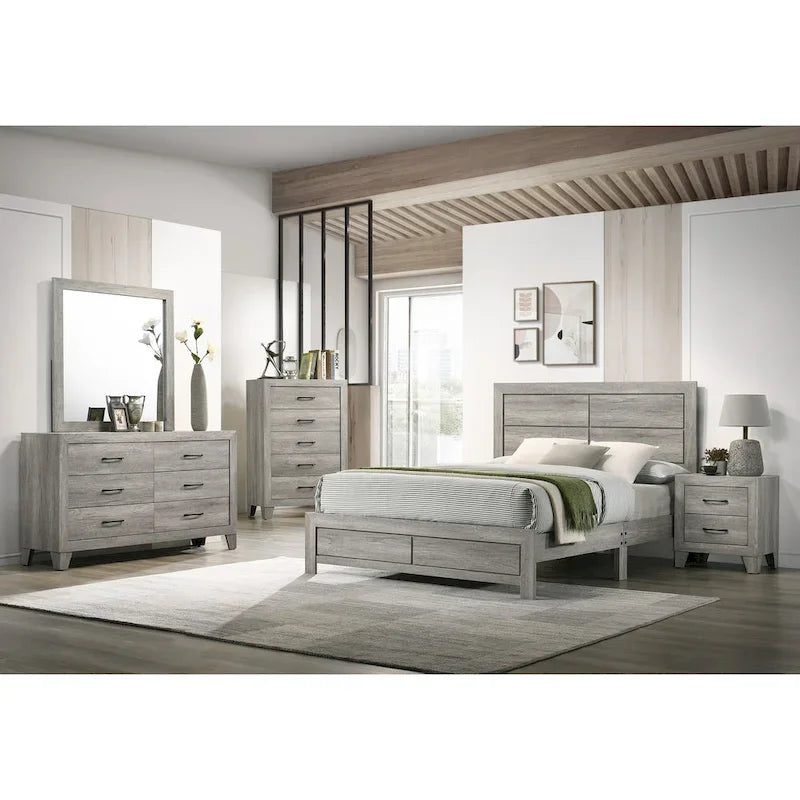 Jan Ensemble de chambre plateforme rustique gris 6 pièces