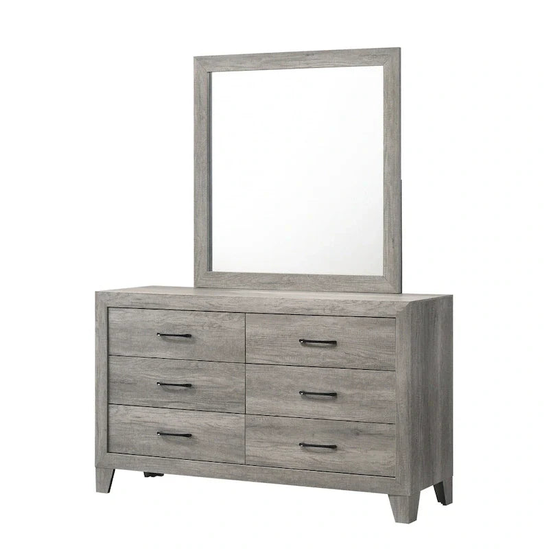 Jan Ensemble de chambre plateforme rustique gris 6 pièces