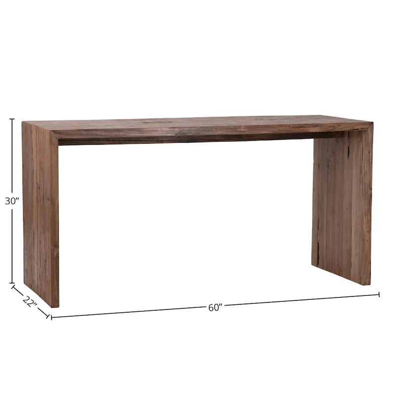 Bureau d'écriture rectangulaire Camila en teck recyclé de 60 pouces à plateau effet cascade