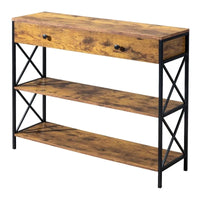 Console d'entrée à 3 niveaux avec tiroir et 2 rangements ouverts