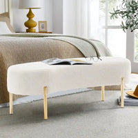 Banc ottoman, banc de lit rembourré pour entrée avec pieds en métal doré pour salon - 45,7*15,4
