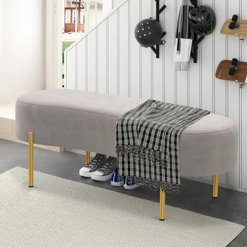 Banc ottoman, banc de lit rembourré, banc d'entrée avec pieds en métal doré pour salon - 45.7*15.4