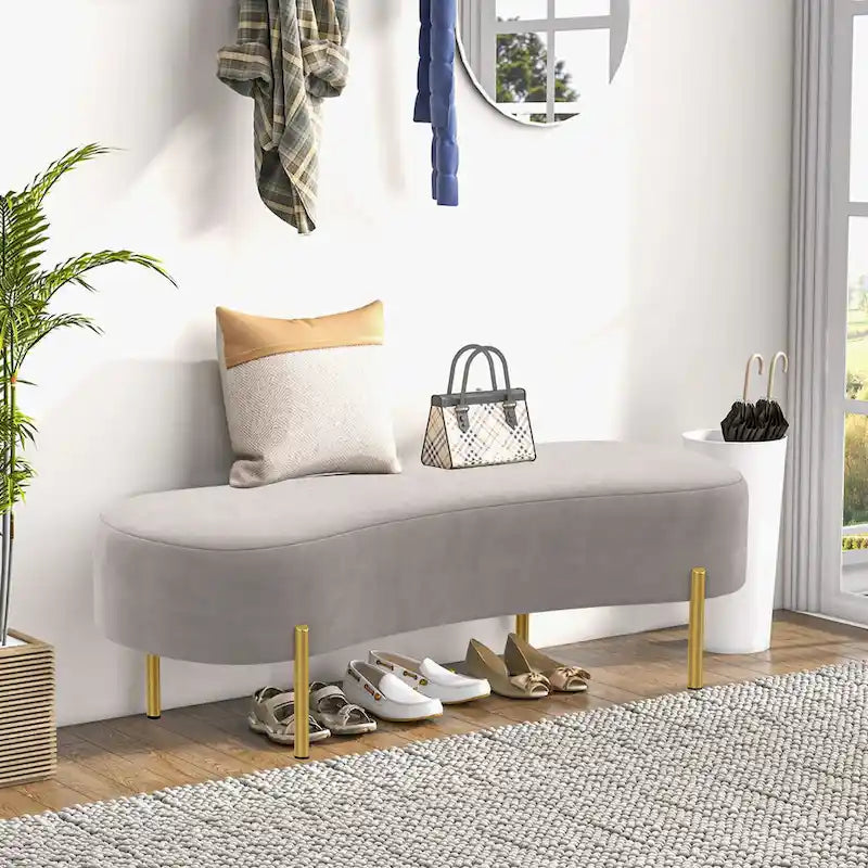 Banc ottoman, banc de lit rembourré pour entrée avec pieds en métal doré pour salon - 45,7*15,4