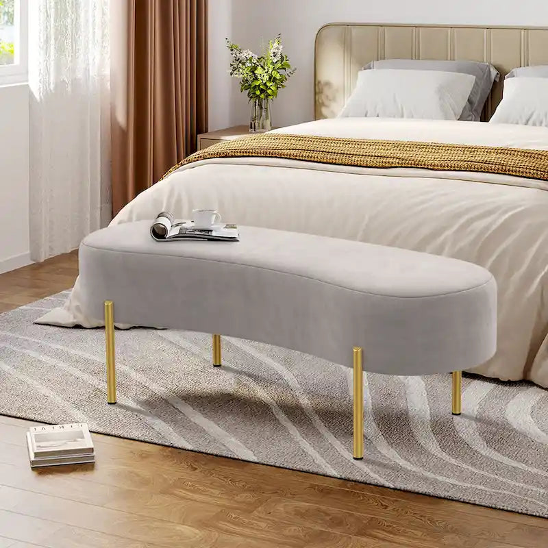 Banc ottoman, banc de lit rembourré pour entrée avec pieds en métal doré pour salon - 45,7*15,4