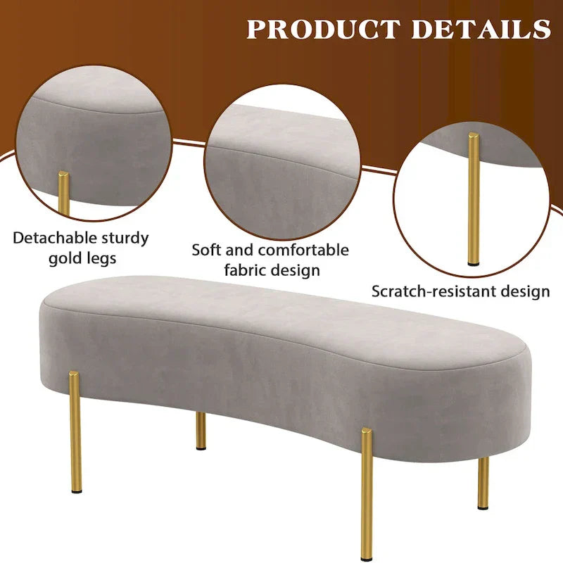 Banc ottoman, banc de lit rembourré pour entrée avec pieds en métal doré pour salon - 45,7*15,4