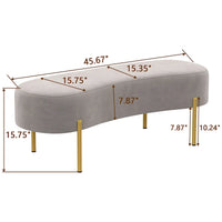 Banc ottoman, banc de lit rembourré pour entrée avec pieds en métal doré pour salon - 45,7*15,4