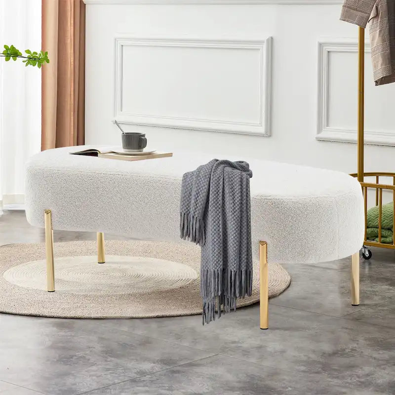 Banc ottoman, banc de lit rembourré, banc d'entrée avec pieds en métal doré pour salon - 45.7*15.4
