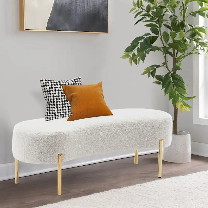 Banc ottoman, banc de lit rembourré, banc d'entrée avec pieds en métal doré pour salon - 45.7*15.4
