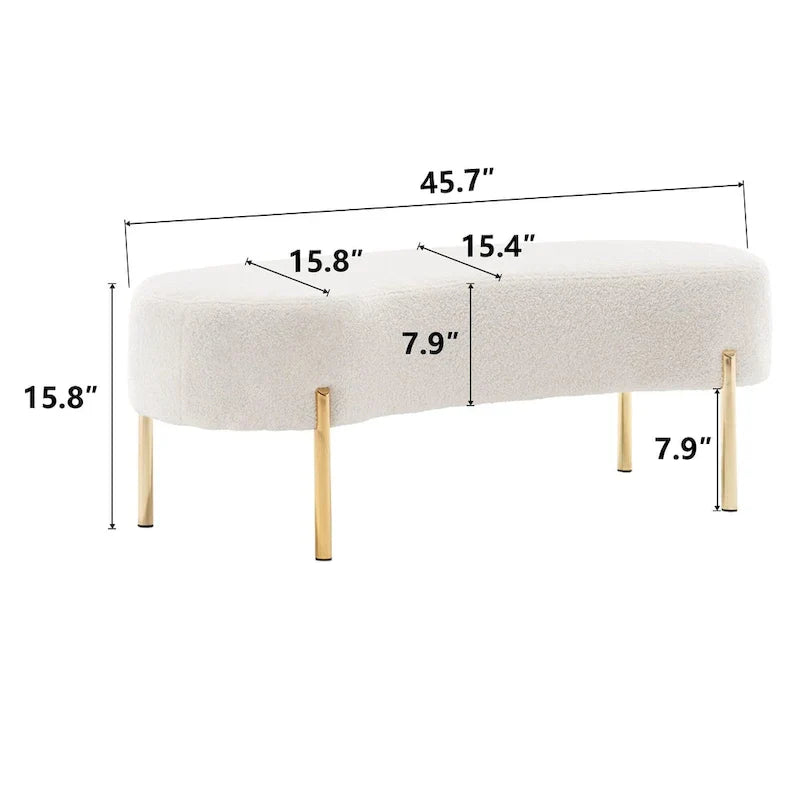 Banc ottoman, banc de lit rembourré, banc d'entrée avec pieds en métal doré pour salon - 45.7*15.4