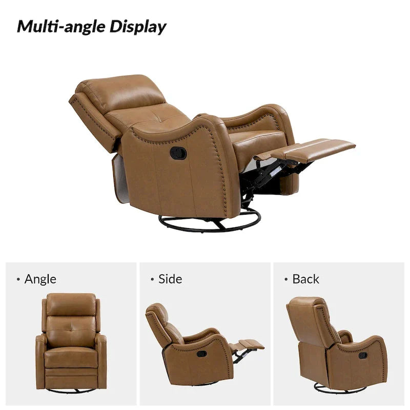 Lot de 2 Fauteuils Inclinables Pivotants à Bascule FrancoModern en Cuir Véritable avec Clous Décoratifs par HULALA HOME