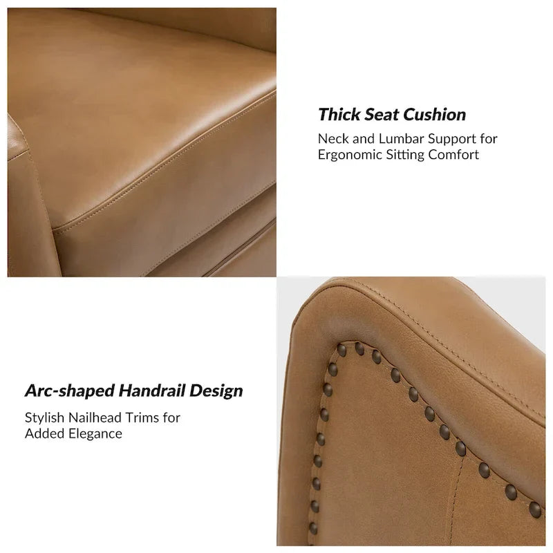 Lot de 2 Fauteuils Inclinables Pivotants à Bascule FrancoModern en Cuir Véritable avec Clous Décoratifs par HULALA HOME